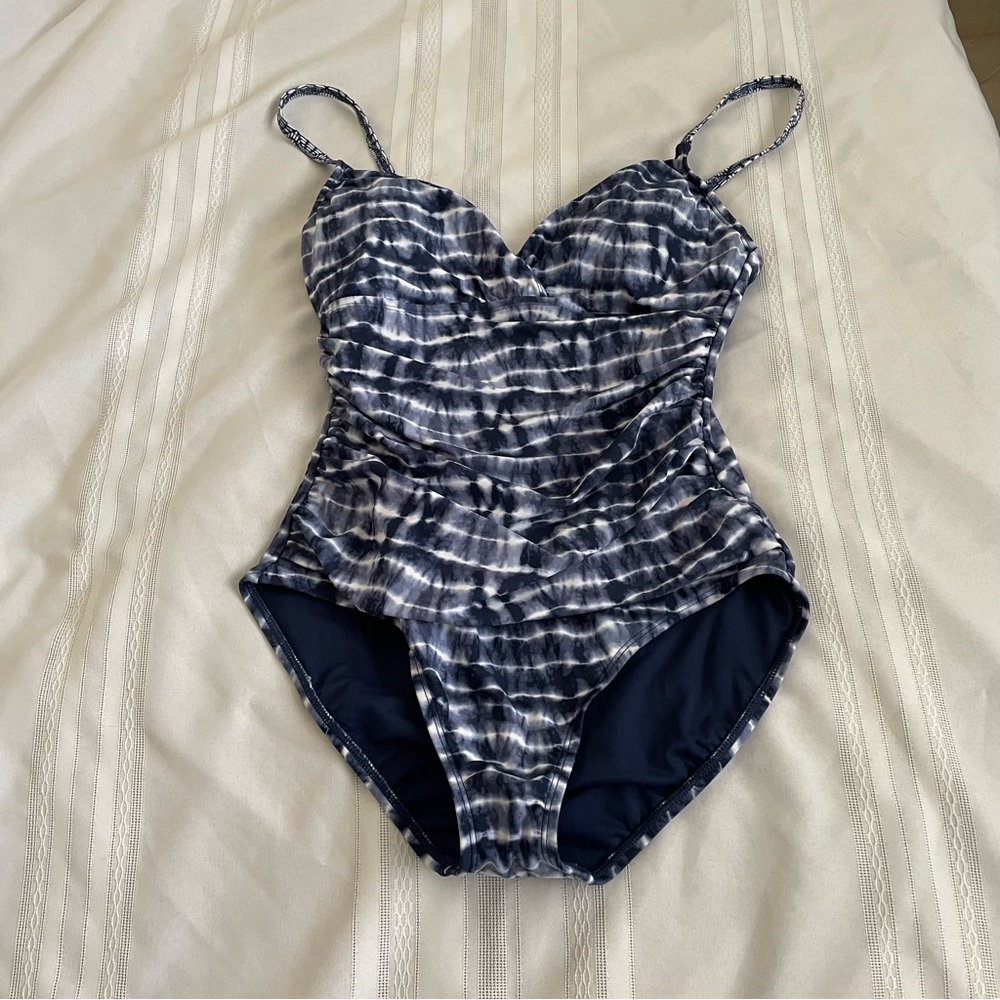 Ellen Tracy One Piece Blue Tie Dye Swimsuit Size 10